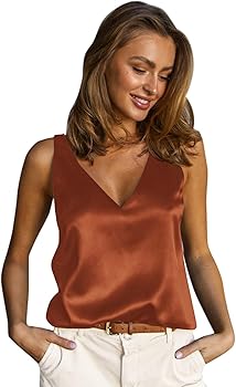 Aoulaydo Womens Silk Satin Tank Tops V Neck Casual Cami